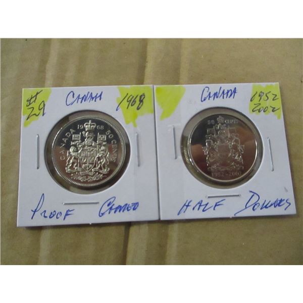 1968 - 1952/2002 PROOF CAMEO CANADA HALF DOLLARS