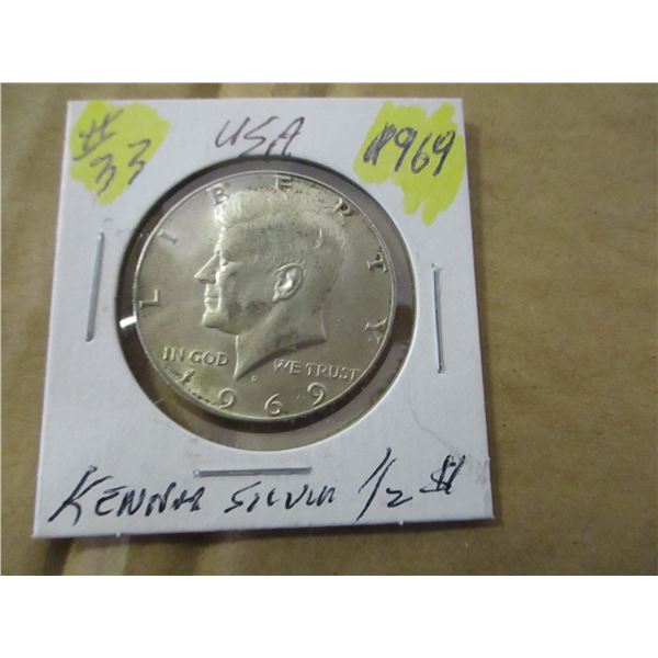 1969 USA KENNEDY SILVER HALF DOLLAR