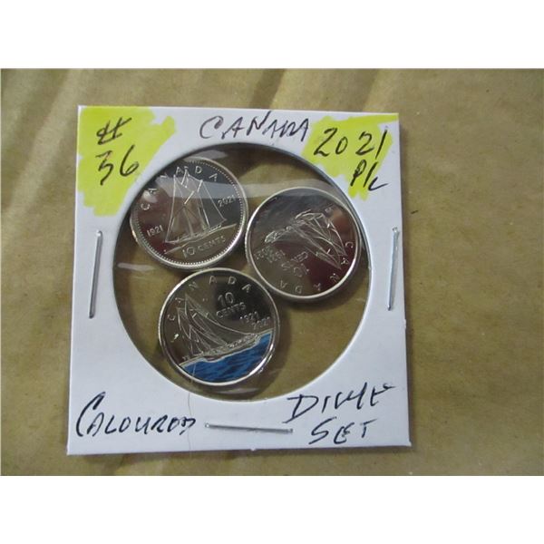 2021 P/L 3 COIN COLORED CANADA DIME SET