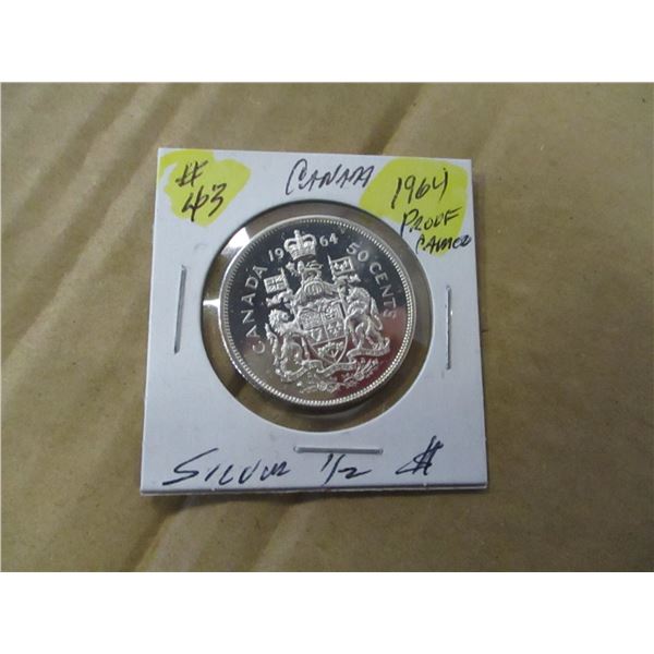 1964 PROOF CAMEO CANADA SILVER HALF DOLLAR