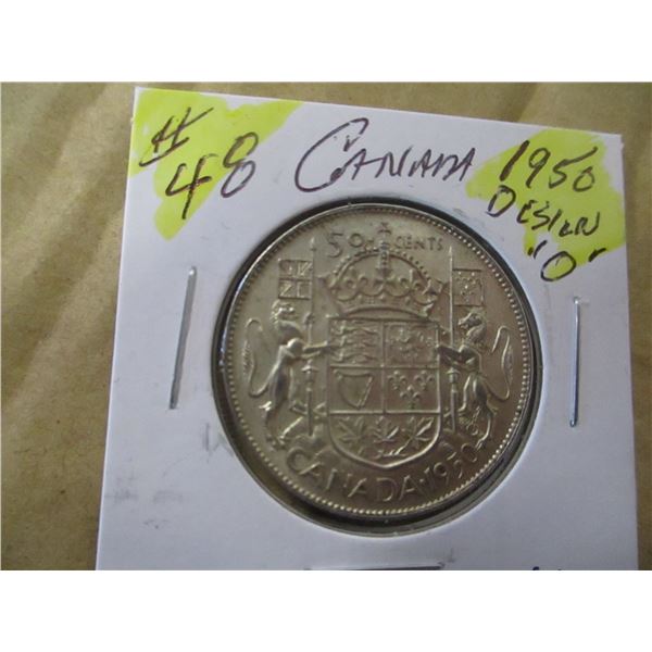 1950 (DESIGN "0") CANADA SILVER HALF DOLLAR