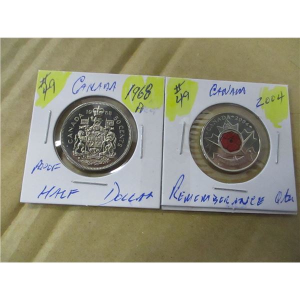 1968 PROOF CANADA HALF & 2004 PROOF REMEMBRANCE POPPY QUARTER