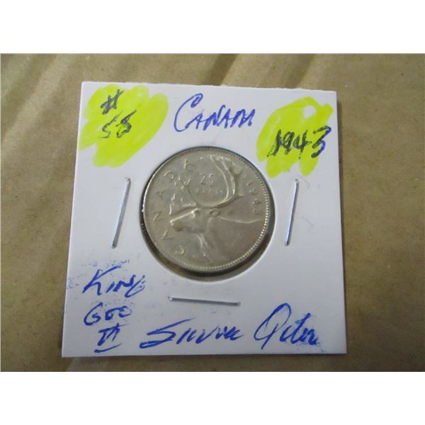 1943 CANADA KING GEORGE VI SILVER QUARTER