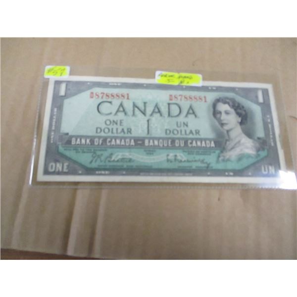 1954 CANADA POKER HAND SERIAL NUMBER (5-8'S) DOLLAR BILL