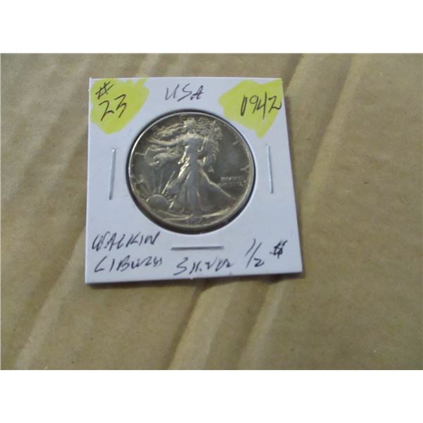 1942 USA WALKING LIBEWRTY SILVER HALF DOLLAR