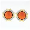 Image 1 : Tiffany & Co. 1985 18k Yellow Gold & Platinum GIA Coral & Diamond Button Earring
