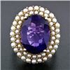 Image 2 : Vintage 14k Yellow Gold 7.13 ctw Oval Amethyst Solitaire & Pearl Halo Cluster Ri
