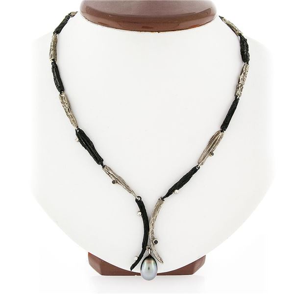 Sarah Graham Manzanita Cobalt Chrome 18k Gold Diamond & Tahitian Pearl Necklace