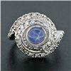 Image 2 : Vintage 14k White Gold 2.29 ctw Bezel Blue Star Sapphire Round Diamond Swirl Rin