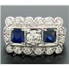 Image 2 : Antique Art Deco Etched Platinum 1.0 ctw European Cut Diamond & Syn Sapphire Rin