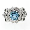 Image 4 : Fancy Vintage 14K White Gold 2.85 ctw Round Aquamarine Diamond Dome Cocktail Rin