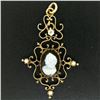 Antique Victorian 14k Yellow Gold Cameo and Diamond Open Work Locket Pendant