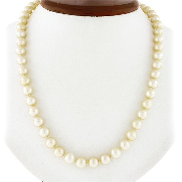 Classic 7.5-8mm Cultured Pearl Strand Necklace w/ 14k Gold Pave Diamond Clasp