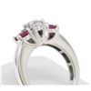 Image 6 : 14k White Gold 3 Stone Engagement Ring w/ Ctr Round Diamond & 2 Blood Red Rubies