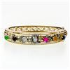 Image 2 : Antique Victorian 14k Gold & Silver Open Work Gemstone & Diamond Flower Bracelet