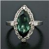 Image 2 : Vintage 14K White Gold 2.72 ctw Marquise Cut Green Tourmaline & Diamond Halo Rin