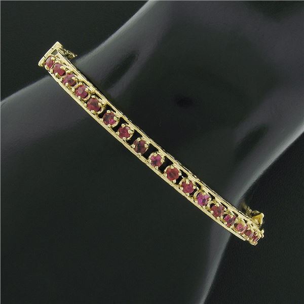 Vintage Victorian Revival 14k Gold 2 ctw Ruby Engraved Side Hinged Bangle Bracel