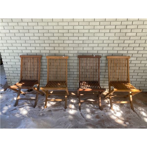 Set Of 4 Mid-Century Modern Teak Folding Chairs