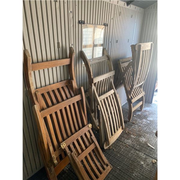 Set Of Three Foldable Teak Lounge Chairs ( One Is Broken)