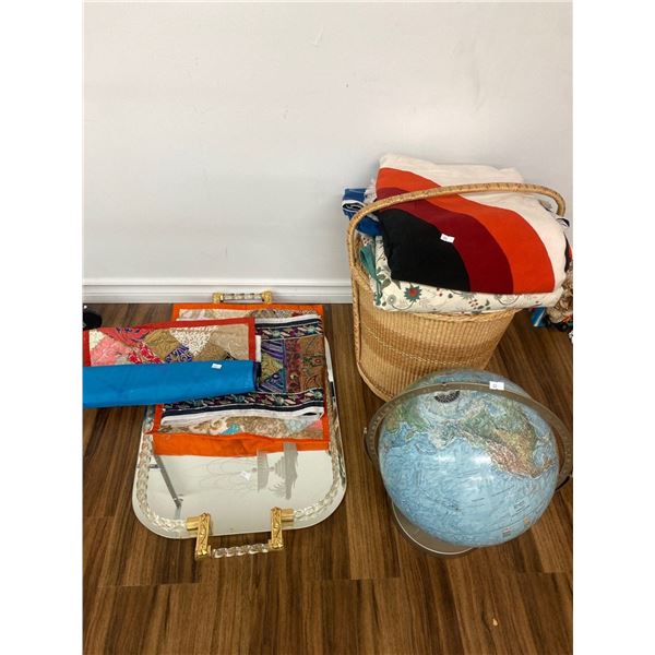 Globe With Wicker Basket And Other Home Items