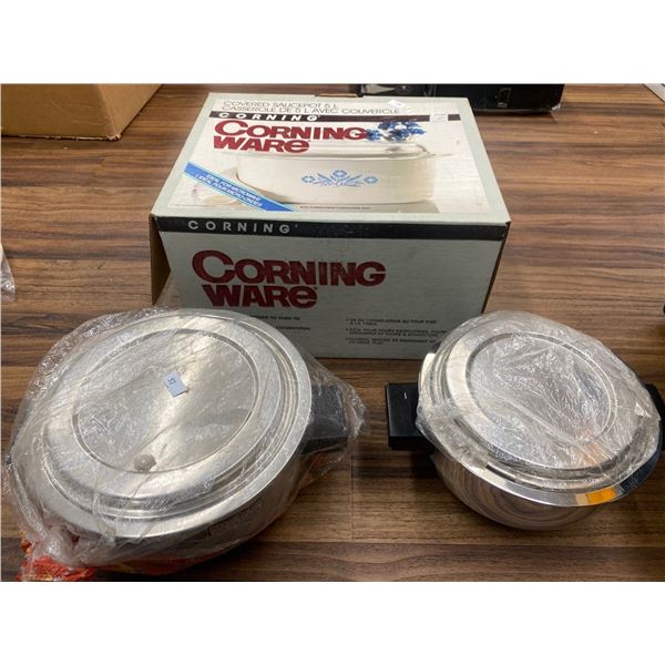 Set Of Corning Ware And Two Metal Pots