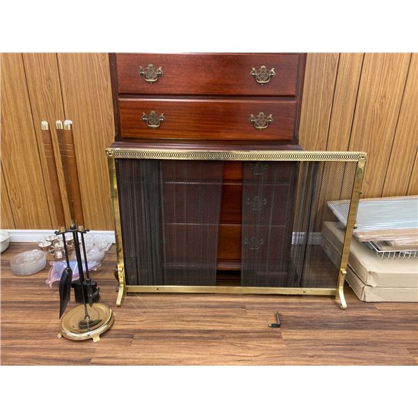 Metal Fireplace Curtain With Fire Place Tool Set