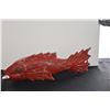 Image 2 : VINTAGE HAND CARVED WOOD 3-DIMENSIONAL FISH, RED PATINA (24")