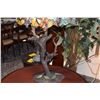 Image 2 : TIFFANY STILE TABLE LAMP W/GRAPE FLOWER DESIGN W/TREE & BIRD BASE (19 1/2" X 34")