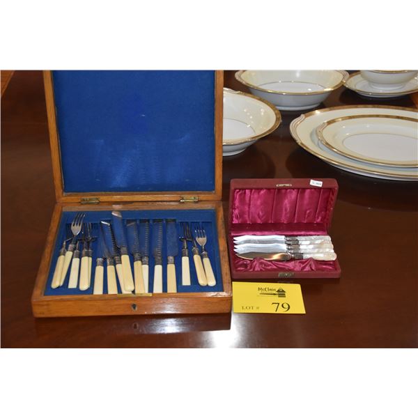 MOTHER OF PEARL FORKS & BONE HANDLED FORK & KNIVES (21 PCS)