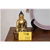 Image 1 : BRASS/BRONZE SEATED BUDDHA FIGURE, "BHUMISPARSHA MUDRA" (6" X 9")