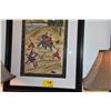 Image 1 : FRAMED PERSIAN PAINTING ON SILK, HUNTING SCENE (29 1/2" X 39 3/4")