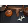 Image 3 : JAPANESE MIXED LOT: WOOD VASE/TRAY, CARVED BOX, SMOKING TRAY W/HANDLES & 3 FIGURES (6 PCS)