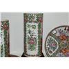 Image 3 : CHINESE FAMILLE ROSE TUMBLER VASES, PLATES & STANDS (4 PCS)