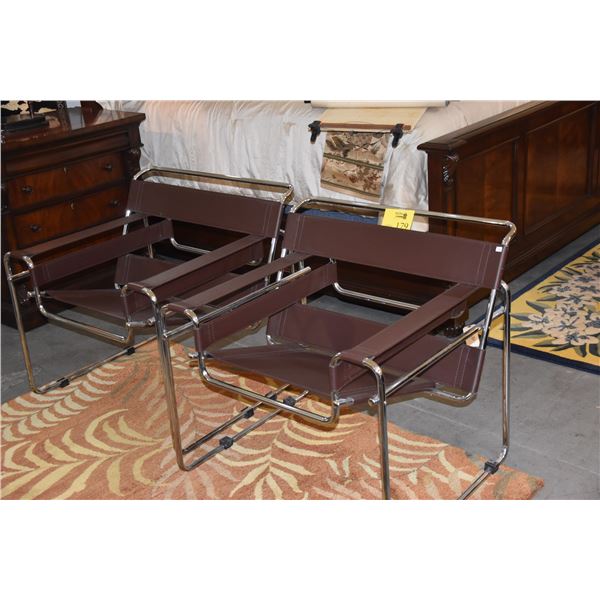 MID CENTURY CHROME & LEATHER WASSILY STYLE CHAIRS (PAIR)