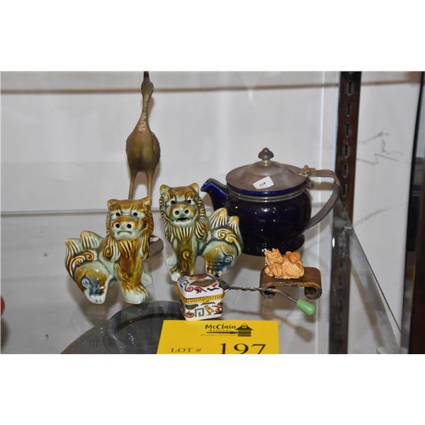 MIXED LOT: FIGURINES, TEAPOT, PILL BOX & SPOON (7 PCS)