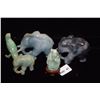 Image 2 : CHINESE JADEITE CARVINGS: 3 ELEPHANTS, 1 BIRD & LONG LIFE GOD ON STAND (5 PCS)