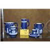 Image 1 : COLLECTION OF ANTIQUE WEDGWOOD BLUE & WHITE JASPERWARE PITCHERS, CREAMERS, PLATE, ETC. (6 PCS)