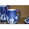 Image 3 : COLLECTION OF ANTIQUE WEDGWOOD BLUE & WHITE JASPERWARE PITCHERS, CREAMERS, PLATE, ETC. (6 PCS)