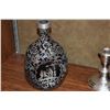 Image 3 : ANTIQUE GLASS DECANTER W/SILVER OVERLAY & STERLING CANDLE HOLDERS (3 PCS)