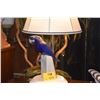 Image 2 : TABLE LAMPS W/PORCELAIN FIGURE, "BLUE PARROT" (PAIR)