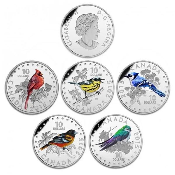 2015 $10 Colourful Songbirds of Canada - 5 Coin + Display Case Pure Silver Set