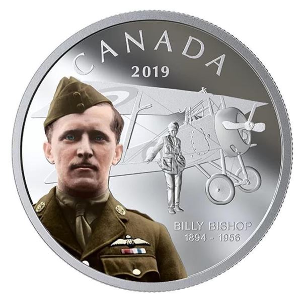 1 oz.2019 Pure Silver $20 Coloured Coin - Billy Bishop