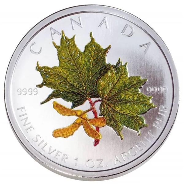2002 Fine Pure Silver $5 Coloured Maple Leaf 1 oz.