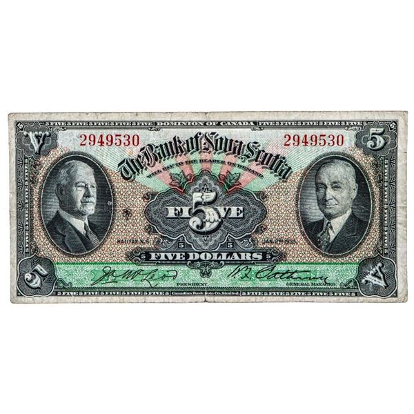 Bank of Nova Scotia Jan.1935 Five Dollars