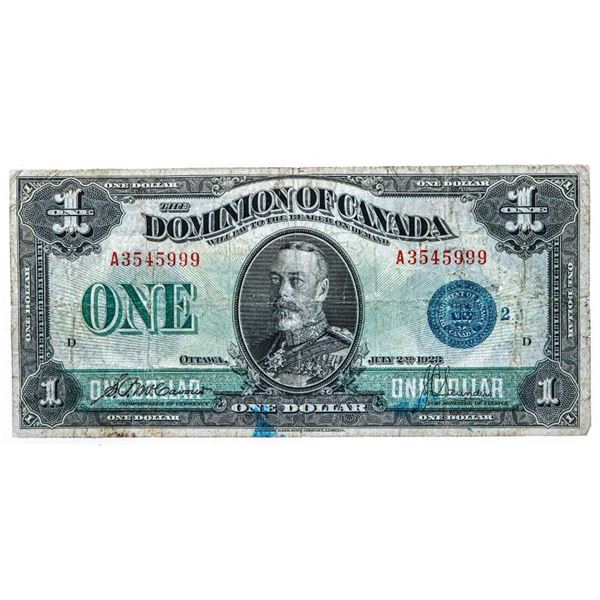 Dominion of Canada July 1923 One Dollar Blue Seal