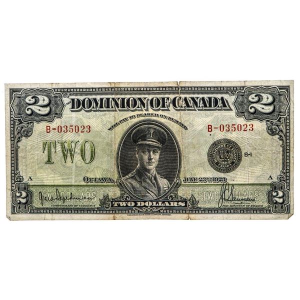 Dominion of Canada  June 1923 Two Dollars