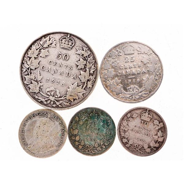Lot 5 Hisorical Canada Silver Coins  Pre 1937