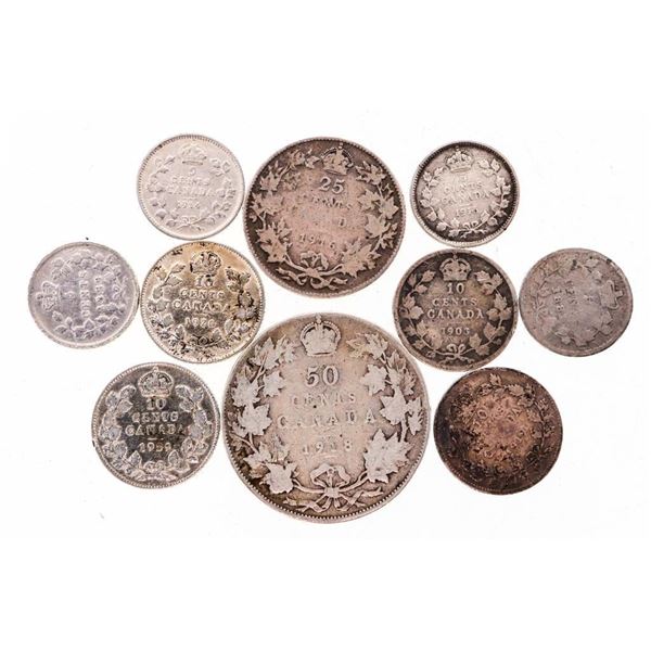 Lot  - 10 Canada Historical Silver Coins = Pre 1937
