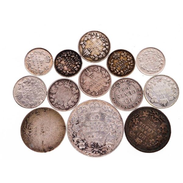 Lot  - 12 Canada Historical Silver Coins = Pre 1937