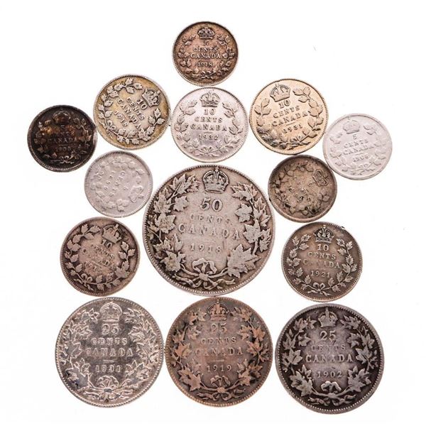 Lot  - 14 Canada Historical Silver Coins = Pre 1937